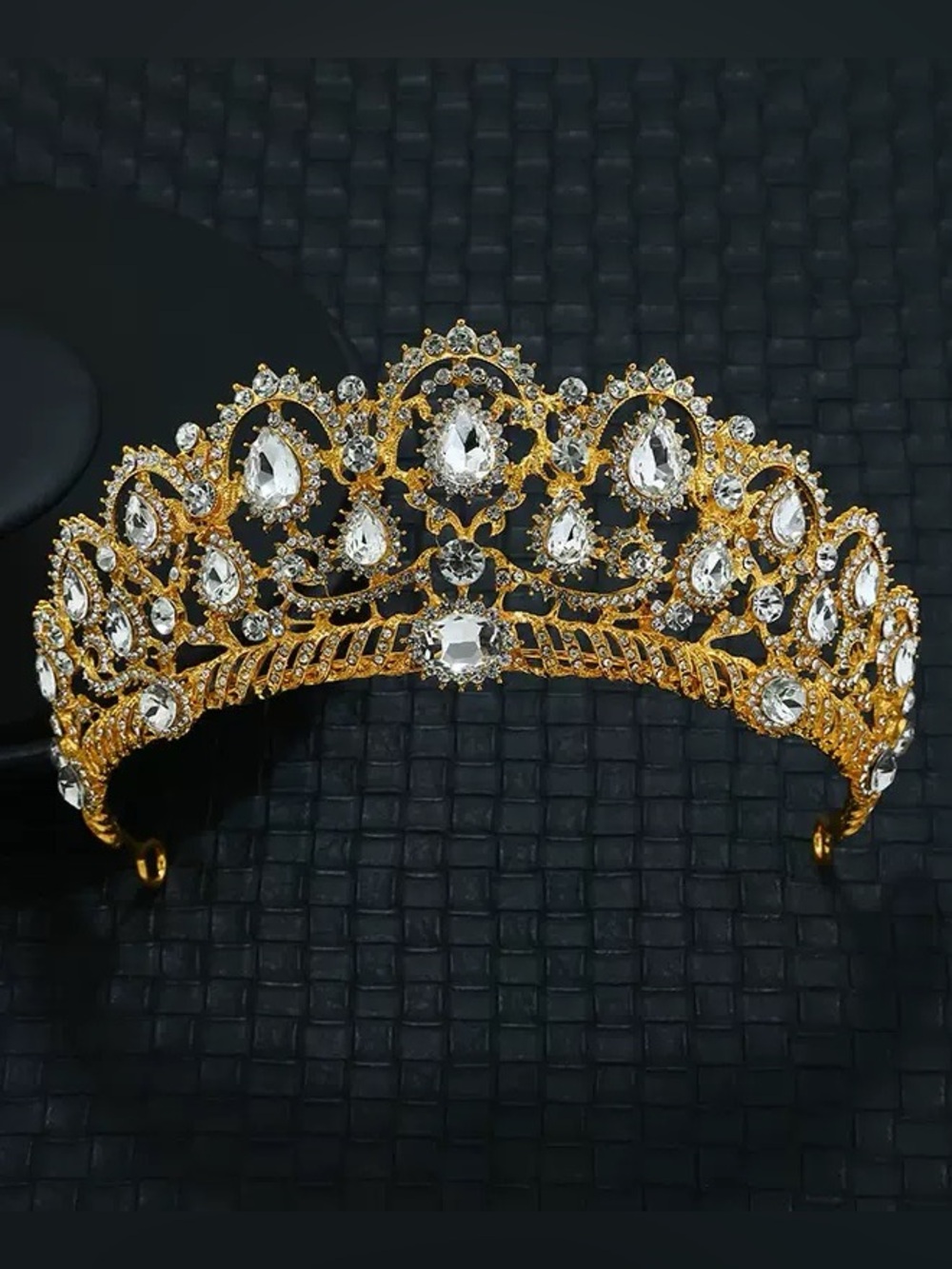 Gold Crystal Bridal Tiara Crown - Women Accessories